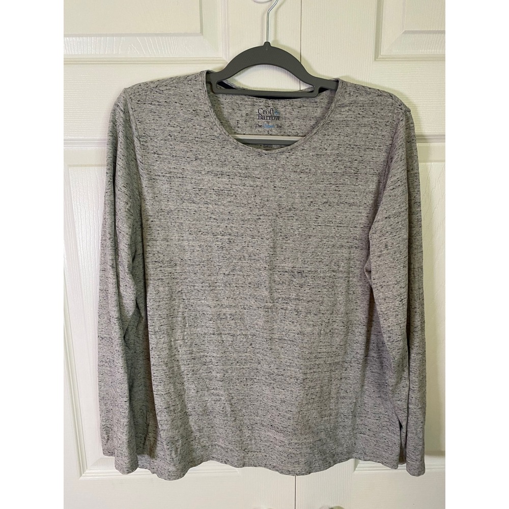 Croft & Barrow Womens Classic Tee Long Sleeve Grey Space Dye Crew Neck Top L